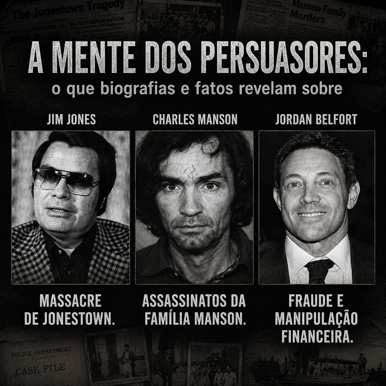 A mente dos persuasores: o que biografias e fatos revelam sobre Jim Jones, Charles Manson e Jordan Belfort