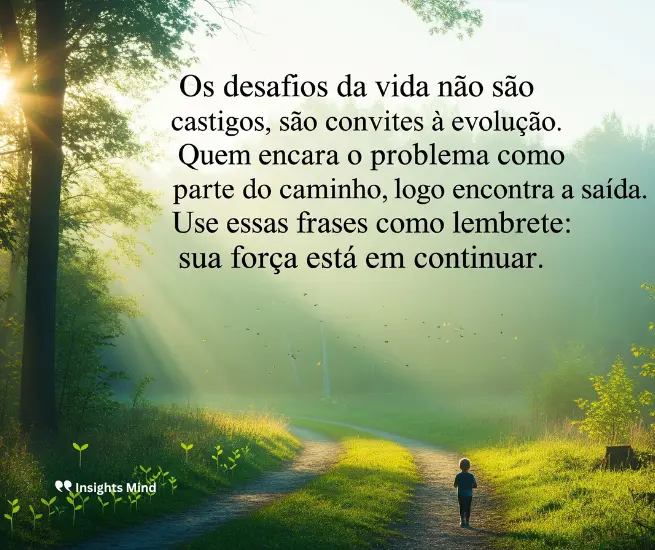 Mensagem sobre encarar desafios como convites à evolução profissional.